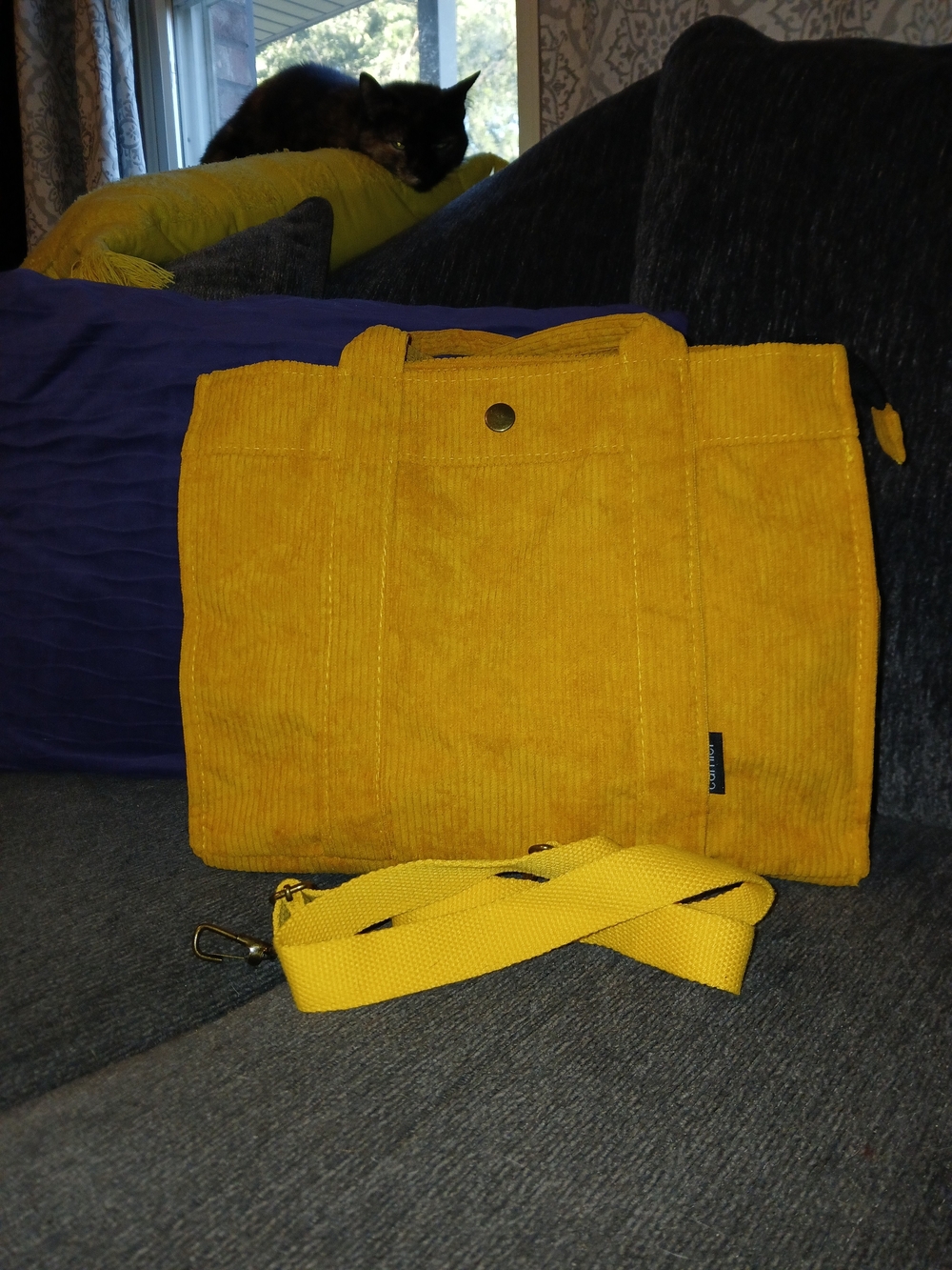 Mustard Yellow Japenese Corduroy Tote Bag with Detachable Strap